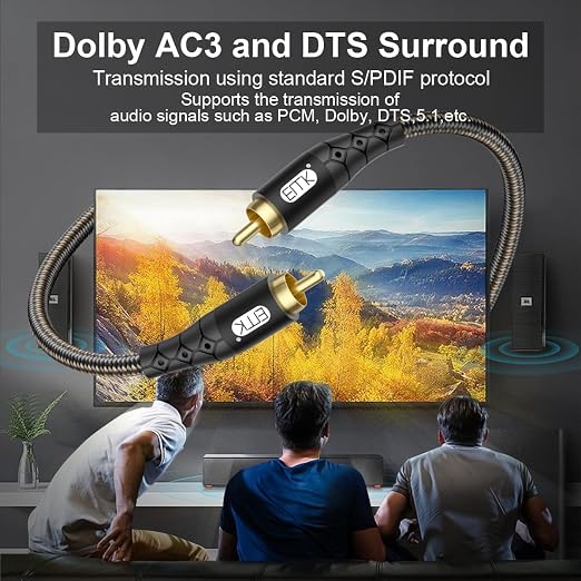 EMK RCA to RCA Subwoofer Cable – 24K Gold-Plated Connector Nylon Braided Double - Image 6