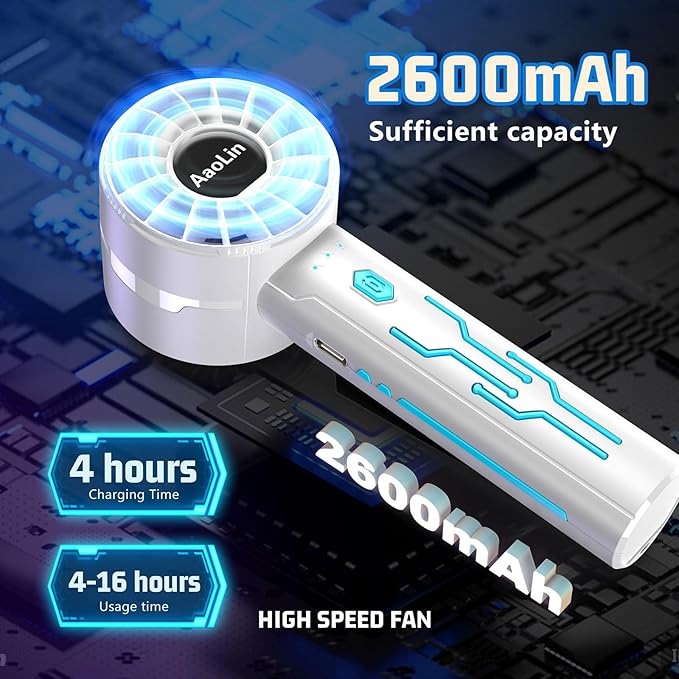 2PCS Portable High-Speed Mini Handheld Fan, USB Rechargeable Neck Personal Mini - Image 4