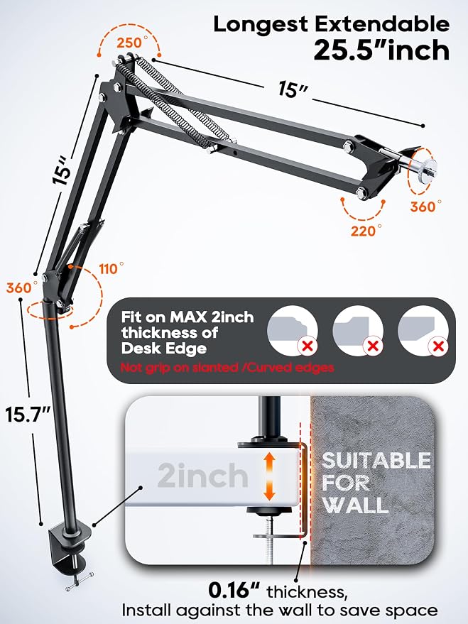 Overhead Camera Mount, 5lb Horizontal Load-Bearing, 360° Adjustable Stand - Image 5