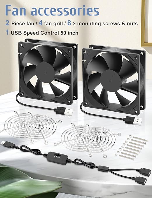 2 Packs Wathai 92mm x 25mm 90mm 5V USB Fan - Image 7