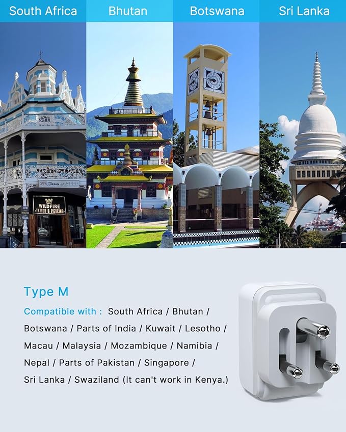 3 Pack South Africa Travel Plug Adapter, VINTAR Foldable Type M Adapter - Image 3
