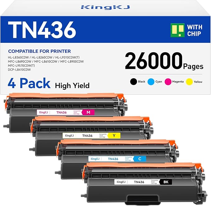 TN436 Toner Cartridge 4-Pack Replacement Compatible by KingKJInkToner