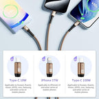 SDBAUX Multi Charging Cable 100W USB C to 3 in 1, Nylon Braided PD 27W/100W - Image 2