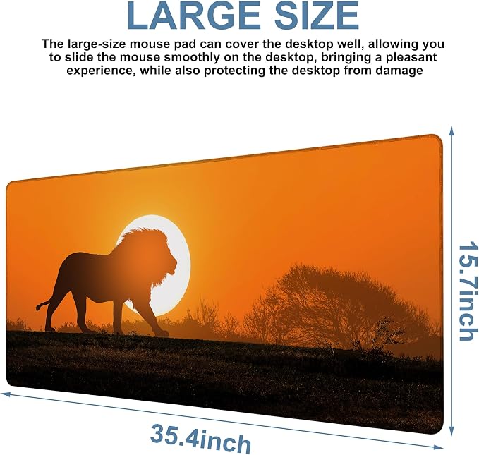 Large Mouse Pad Lion Silhouette Gaming Desk Pad Computer Keyboard Non-Slip - Image 3