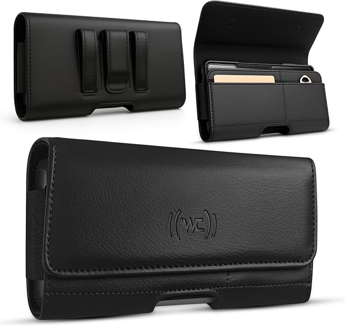 Leather Phone Holster for Men & Women, Horizontal Cell Phone Case by WirelessCity