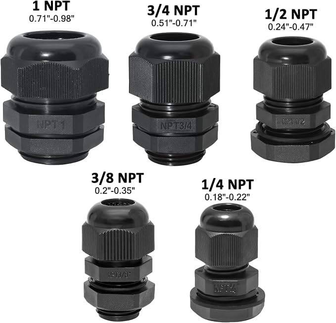 20 Pcs Nylon Cable Gland Kit, IP68 Waterproof Adjustable Cord Grip Cable - Image 2