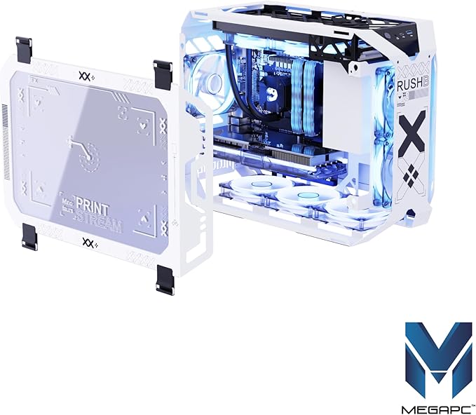 MegaPC X-Era Open-Frame Mid-Tower Micro-ATX/Mini-ITX Gaming Case – Tempered - Image 4