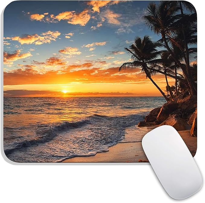 Square Mouse Pad Beach Sunset, Personalized Premium-Textured Custom Mouse Mat by Armanza