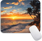 Square Mouse Pad Beach Sunset, Personalized Premium-Textured Custom Mouse Mat by Armanza