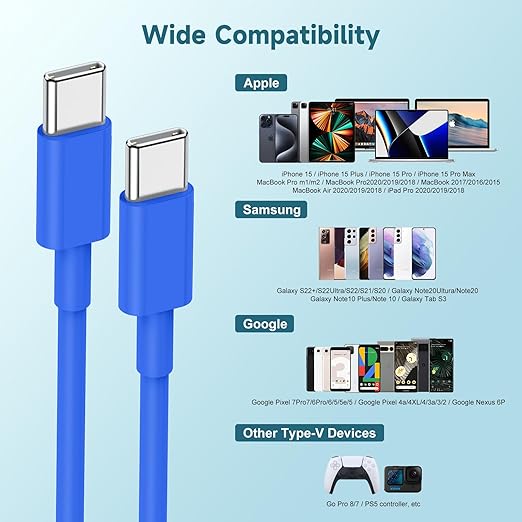 60W USB C to USB C Cable iPhone 15 Fast Charging Cable, 3ft Long USB-C to USBC - Image 6