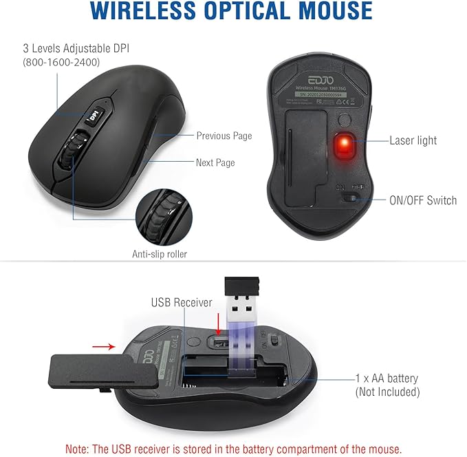 Wireless Keyboard and Mouse Combo, EDJO 2.4G Full-Sized Ergonomic Computer - Image 5