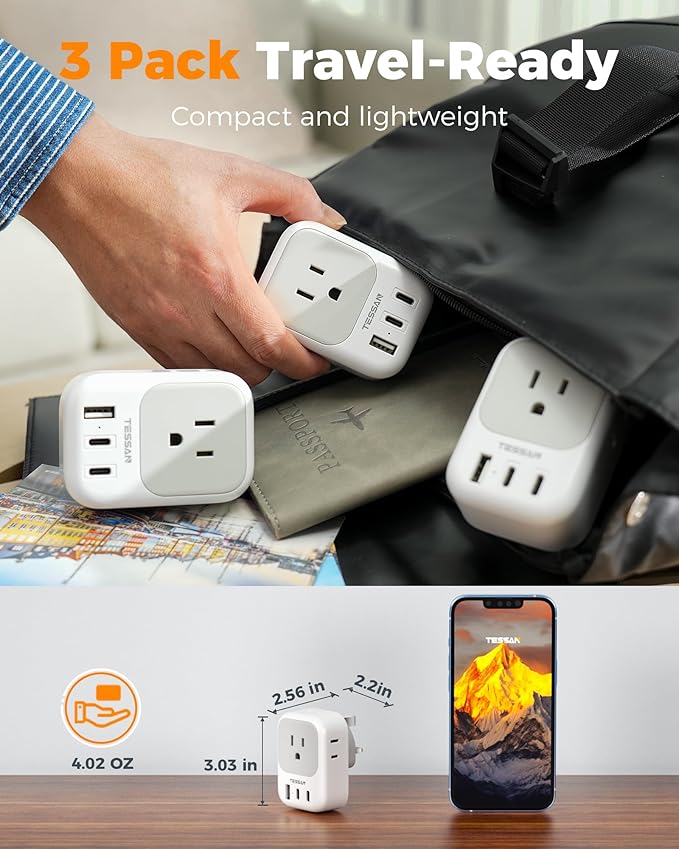 US to UK Plug Adapter 3 Pack, TESSAN Type G Adapter - Image 5