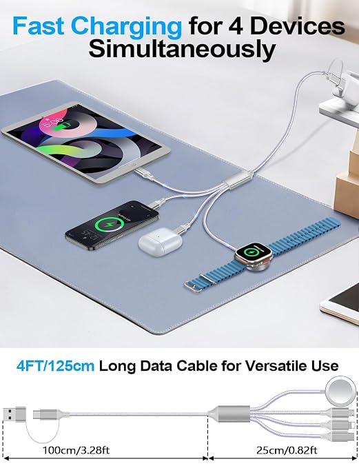 4-in-2 Charging Cable for Apple Watch Charger/Samsung/iPhone Charger, - Image 3