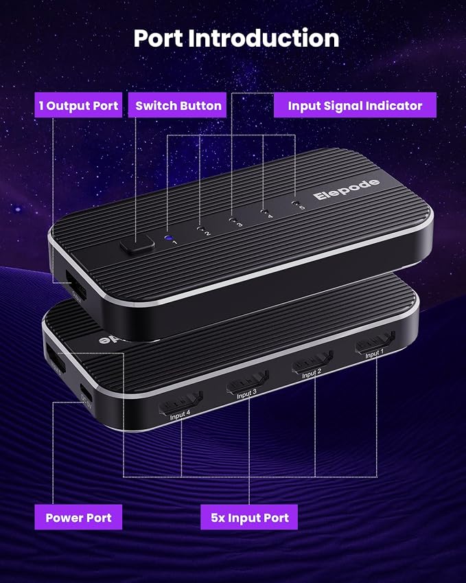 HDMI Splitter with Remote, 5 in 1 Out 4K@60Hz Elepode HDMI Switch, HDMI 2.0 - Image 8