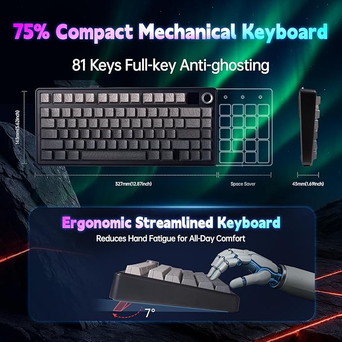 LEOBOG x Aula F75 MAX Wireless Gaming Keyboard w/Smart Display & Knob, 75% Hot - Image 5