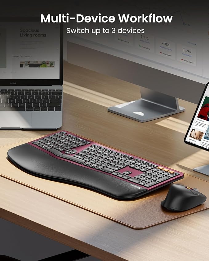 ProtoArc Ergonomic Wireless Keyboard Mouse, EKM01 Plus Full Size Ergo Bluetooth - Image 6