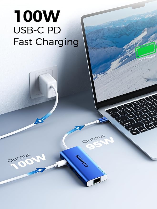 QGeeM USB C Hub Ethernet, 9 in 1 USB Type C Hub HDMI Multi-Port Converter - Image 5