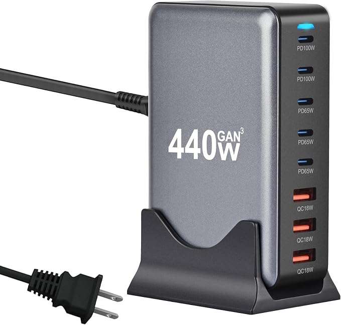 440W USB C Fast Charger Block, 8 Port Charging Station, GaN Ⅲ Multi Port by Perhanmm
