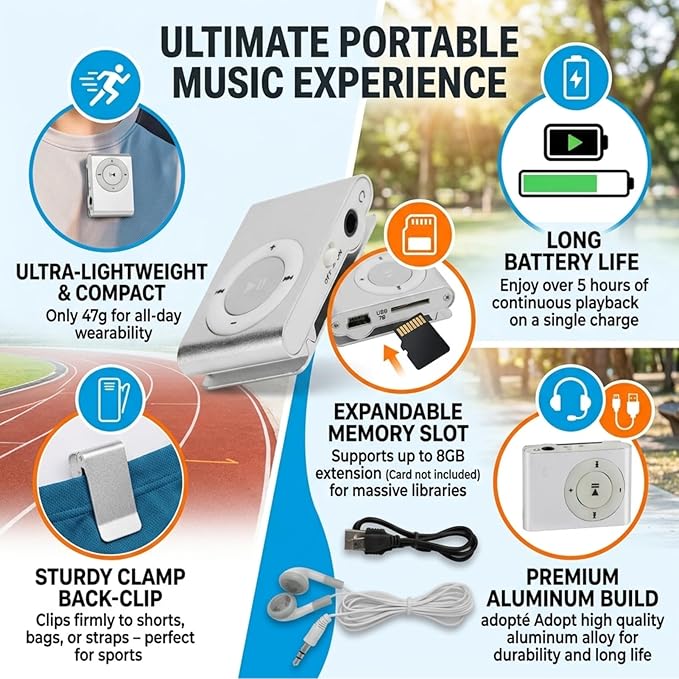 Sport MP3 Players with Clip, Portable Music Player, Screenless MP3 Players - Image 2