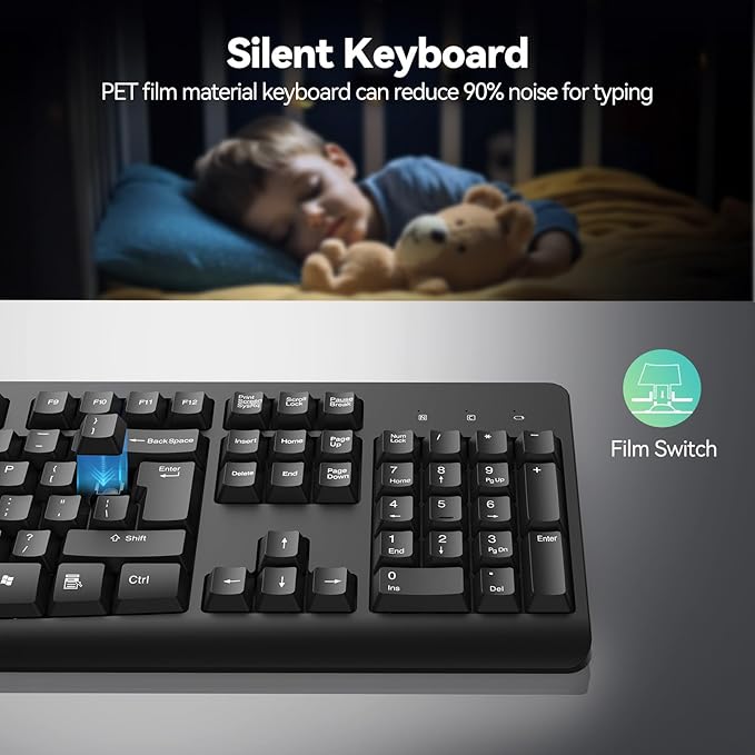 TECKNET Wireless Keyboard, 2.4G Silent Full-Size USB Keyboard - Image 4