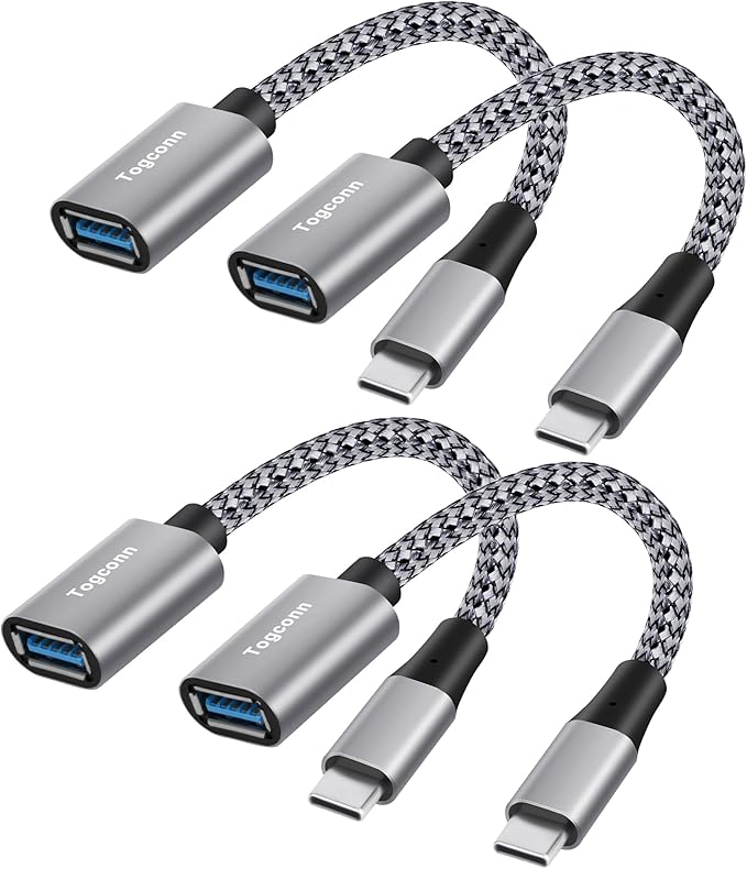 USB-C to USB 3.0 Adapter 4 Pack, Nylon Braided Type-C 3.1 OTG Cable USB C Male by Togconn