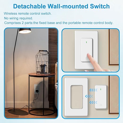 Remote Switch Outlet, Wireless On/Off Light Switches Wall Mounted, TUV List - Image 6