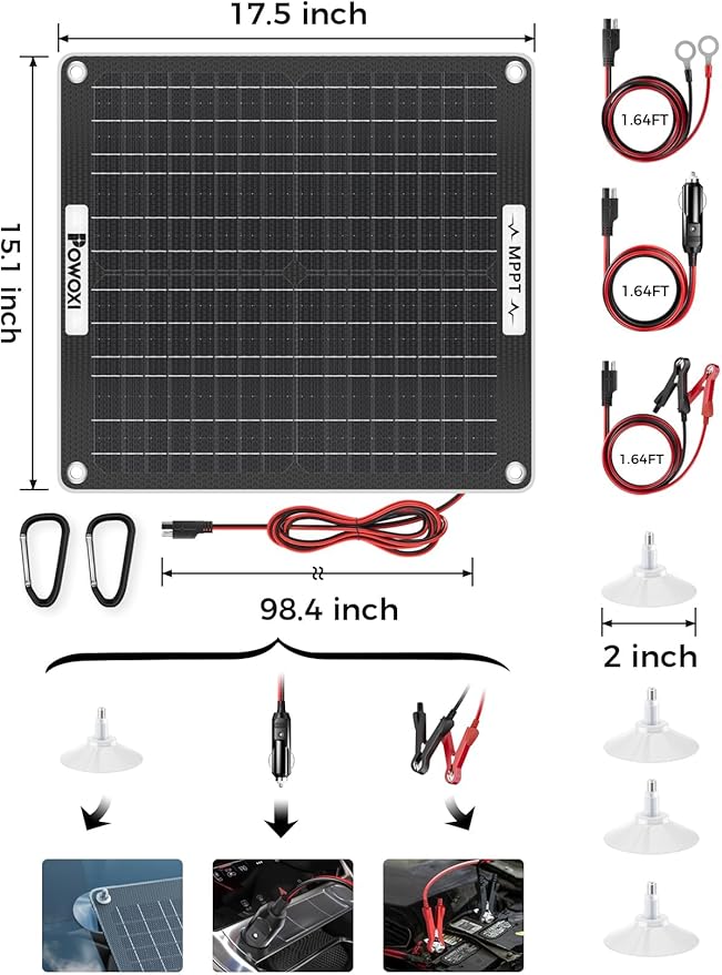 POWOXI 30W Solar Battery Charger: 12V Solar Car Battery Trickle Maintainer - Image 7
