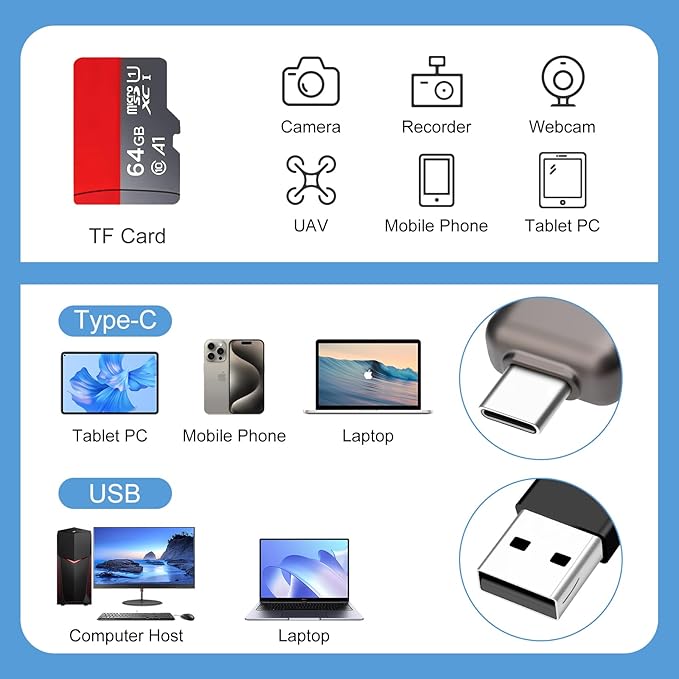 Micro SD Card Reader, BORLTER CLAMP TF Card Reader USB C 3.0 to TF/Micro SD - Image 4