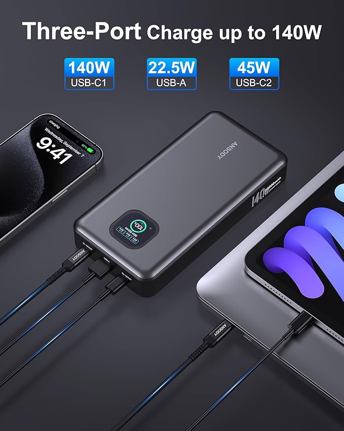 140W Power Bank, 25000mAh Laptop Portable Charger - Image 2