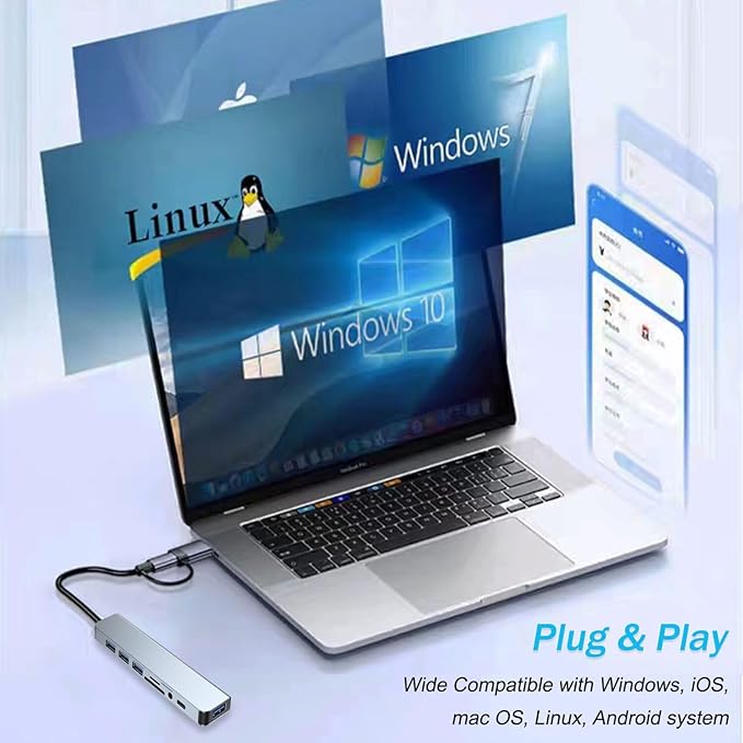 USB C Hub USB Hub 3.0, VIENON Aluminum 8 in 1 USB Splitter - Image 6