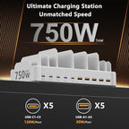 750W Charging Station for Multiple Devices, Zobirez 10-Port Fast Charger - Image 2