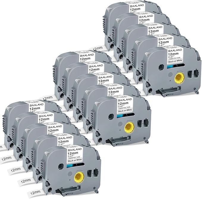15-Pack 12mm 0.47 Inch Laminated White TZe Tz Tape Replace by BAALAND