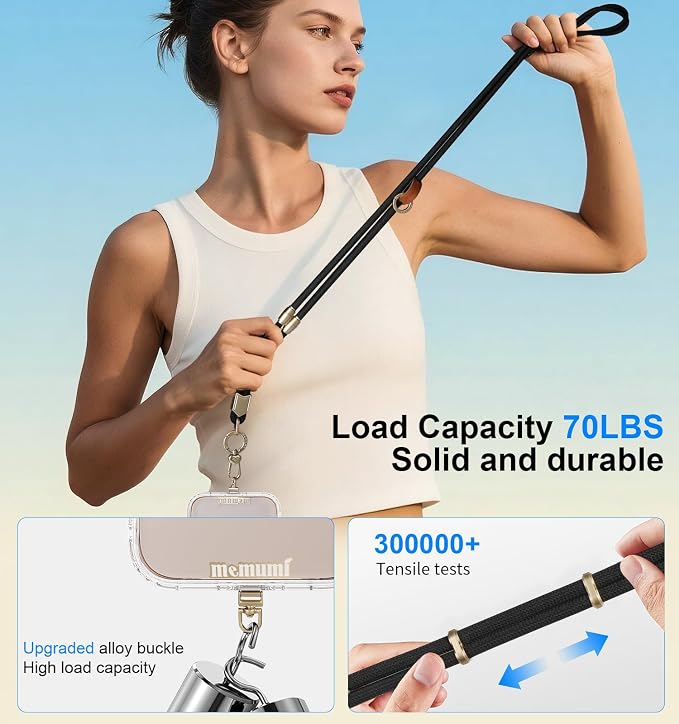 memumi 3 in 1 Universal Adjustable Phone Lanyard, Crossbody Neck Wrist Strap - Image 2