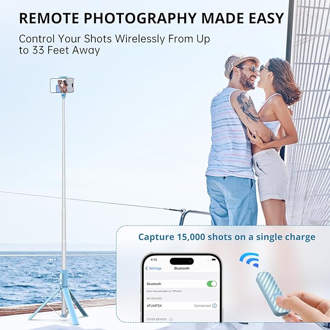 ATUMTEK 55" Selfie Stick Tripod, All-in-one Extendable Aluminum Phone Tripod - Image 4