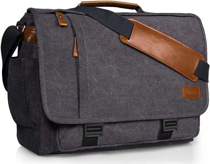 ESTARER Men Messenger Bag 17-17.3 Inch Laptop Bag Water-resistant Canvas by ESTARER