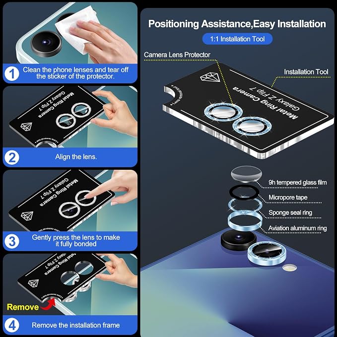 for Samsung Galaxy Z Flip 7 Camera Lens Protector, Individual Metal Ring - Image 6