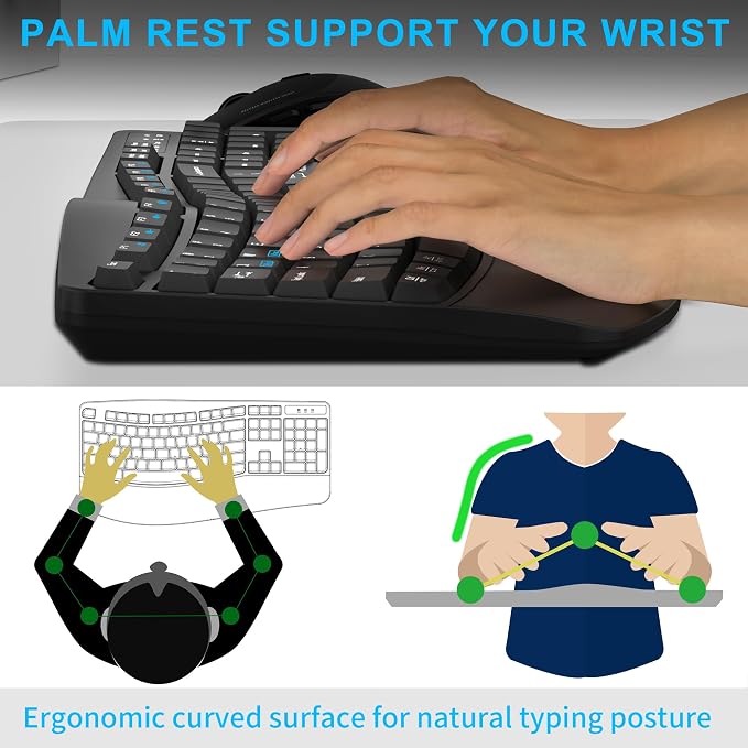 Wireless Keyboard and Mouse Combo, Full Size Wave Keys Ergonomic 2.4G Keyboard - Image 4