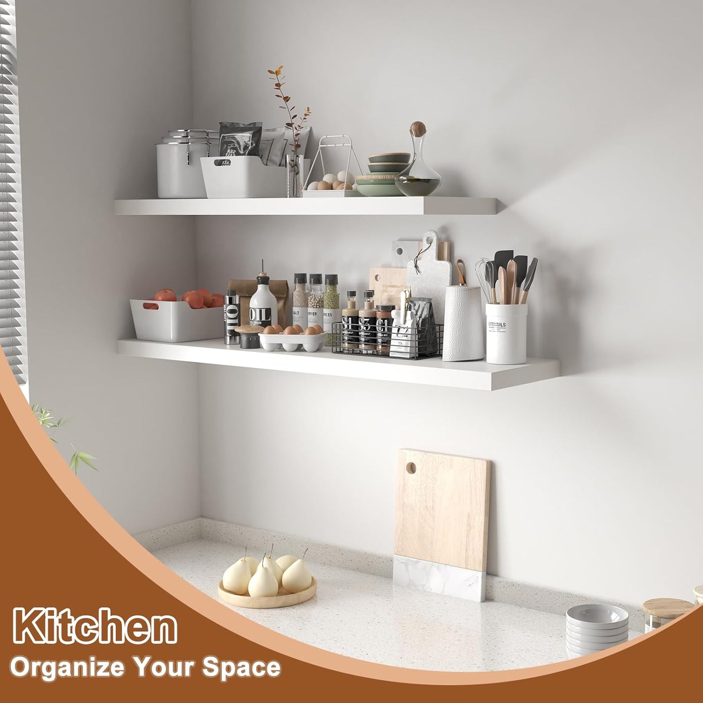 12 Inch Deep Floating Shelves for Wall 2 Pack White Floating Shelves Large Storage Space Wall Mount Shelf for Living Room Kitchen Bathroom 24" W x 12" D x 1.2" White