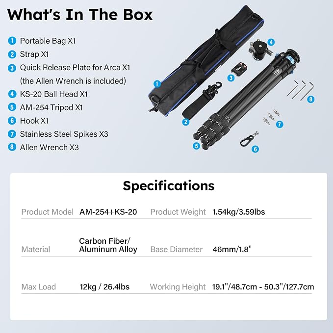 SIRUI 50.2" Carbon Fiber Travel Tripod, Compact Professional Camera Trippod - Image 8