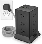 Power Strip Tower with Multiple Outlets 16.5 Ft Extension Cord Flat Plug with by HOZZX