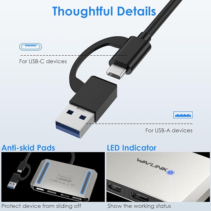 WAVLINK USB C and USB 3.0 to Dual 4K DisplayPort/HDMI Adapter, Displaylink - Image 6