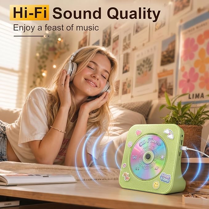 Gueray CD Player Portable Bluetooth Desktop CD Player - Image 4