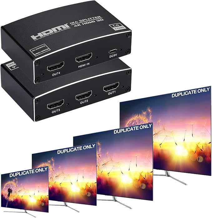 HDMI Splitter 1 in 4 Out, 1x4 HDMI Splitter Audio Video Distributor Box Support by ENBUER
