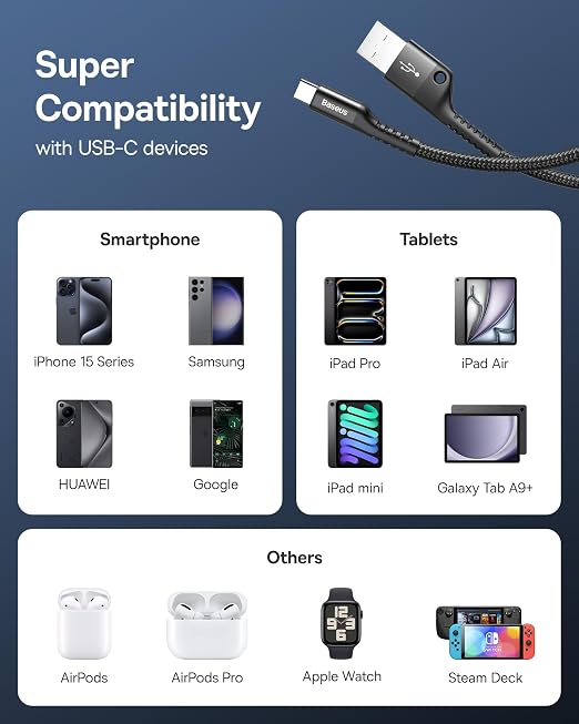 Baseus USB Type C Cable for Car, Nylon Braided Carplay Cable Compatible - Image 6