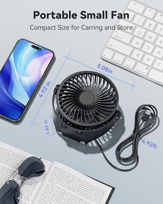 USB Desk Fan, 5 Inch Mini Portable, 3 Speeds Strong Airflow Personal Desktop - Image 6