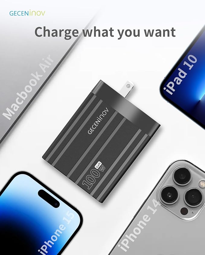 100W USB C Charger Block, 4 Ports, Type C GaN Fast Block, Foldable Travel Plug - Image 2