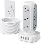 Flat Plug Power Strip Tower 15FT, 40W Total Fast Charging Station, Dual PD 20W by TenTrend