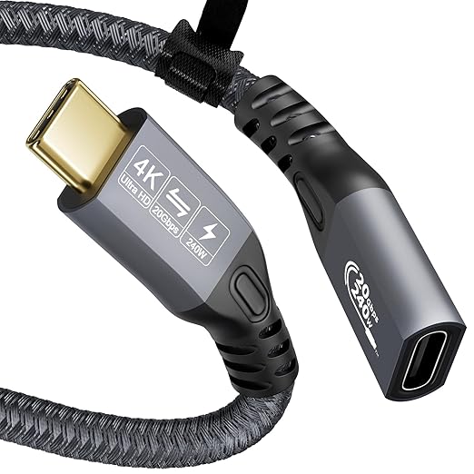 Type C Cable 6.6ft 2m, 240W 48V/5A USBC to USB C 3.2 Gen2×2 Extension Cable by CABLEDECONN