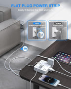 Power Strip with USB Ports, HUNIAN 5Ft Flat Plug Extension Cord Surge Protector - Image 3