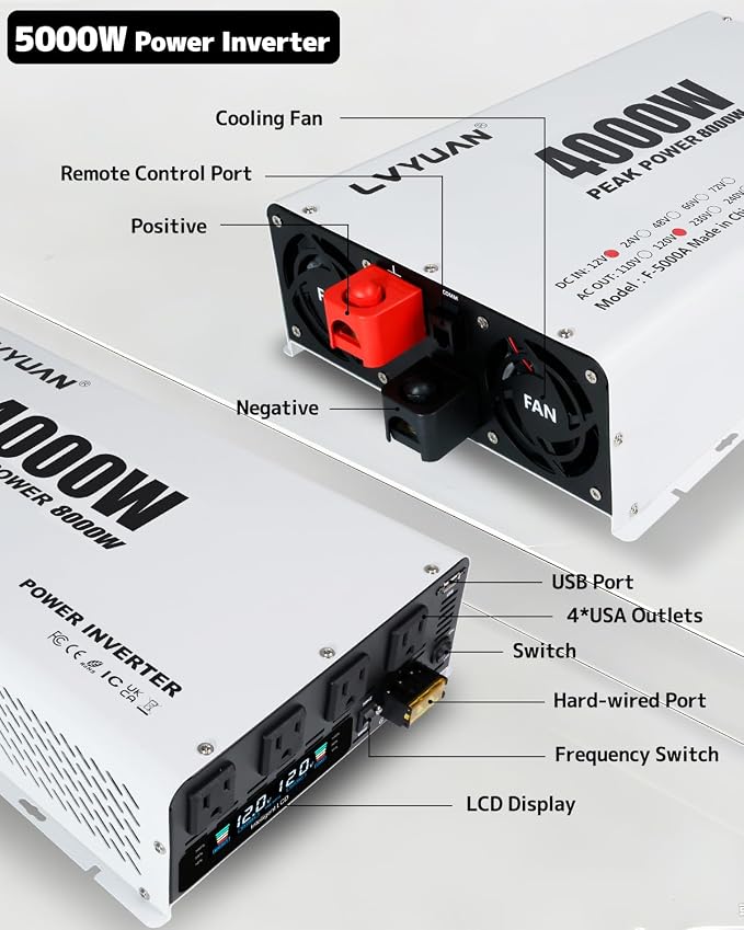 LVYUAN 4000 Watt Power Inverter 12V to 110V 120V DC to AC Converter - Image 2